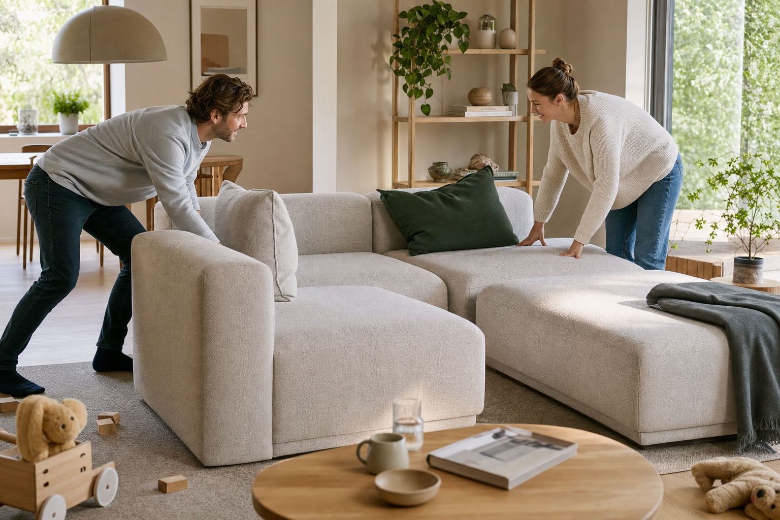 Flexibele elementbank in moderne woonkamer
